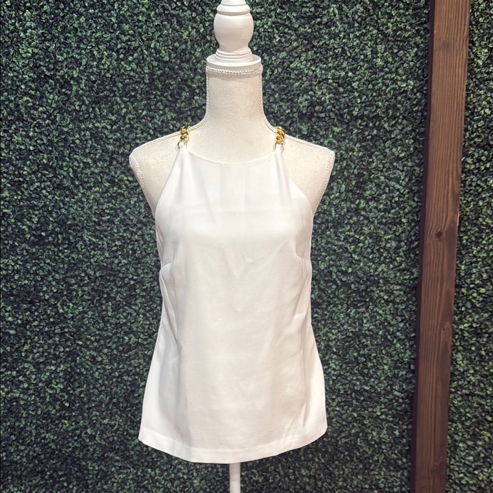 Set of 2 Lilly Pulitzer tops Elegant White Halter Top w/ Gold Accents & Blue Tee